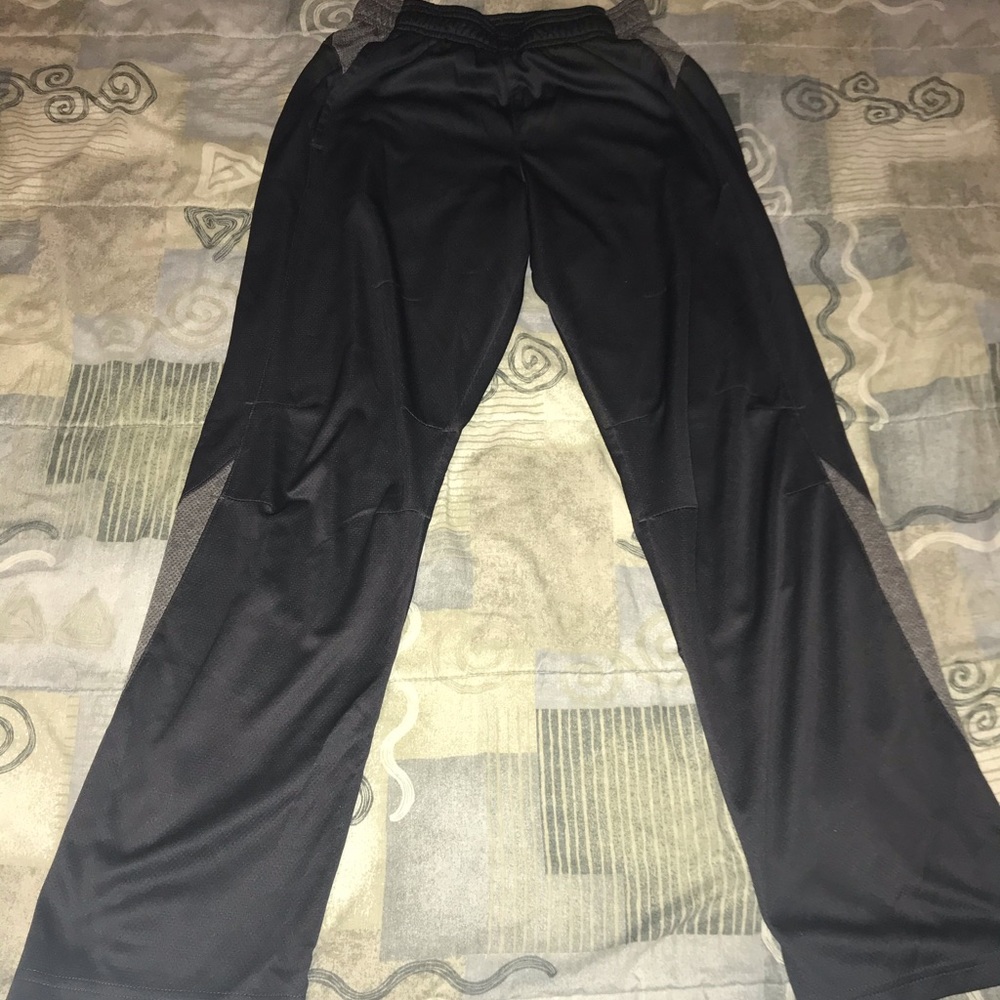 Boys L Champion black and grey track pants.